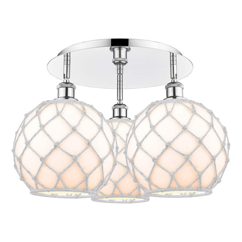 Innovations Farmhouse Rope 21.75in 3-Light Semi-Flush | Industrial Polished Chrome and White Glass White Rope | Kitchen | Model 516-3C-PC-G121-10RW