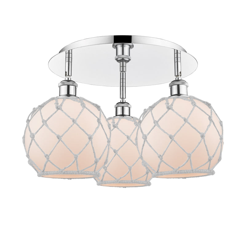 Innovations Farmhouse Rope 20in 3-Light Semi-Flush | Industrial Polished Chrome and White Glass White Rope | Kitchen | Model 516-3C-PC-G121-8RW