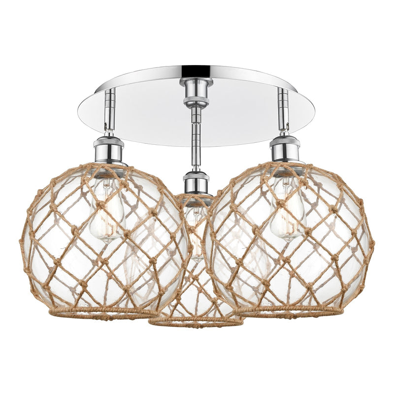 Innovations Farmhouse Rope 22in 3-Light Semi-Flush | Industrial Polished Chrome and Clear Glass | Kitchen & Dining Room | Model 516-3C-PC-G122-10RB