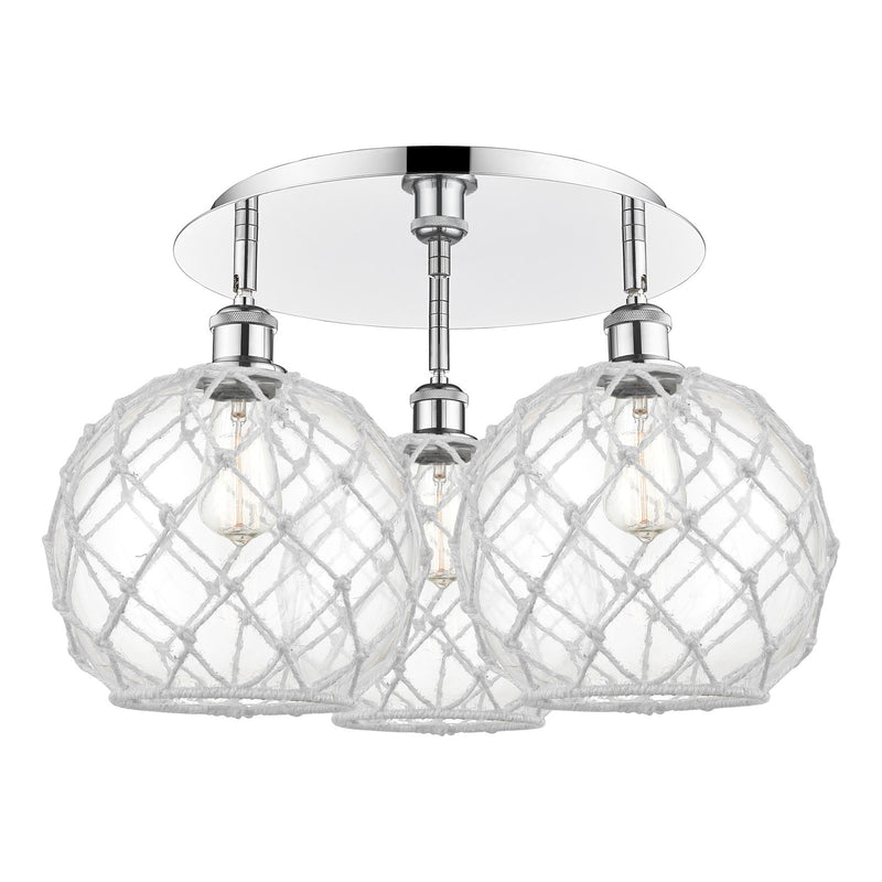 Innovations Farmhouse Rope 22in 3-Light Semi-Flush | Industrial Polished Chrome and Clear Glass White Rope | Kitchen | Model 516-3C-PC-G122-10RW