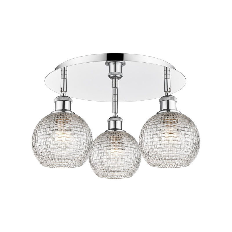 Innovations Athens 18in 3-Light Semi-Flush | Modern Polished Chrome and Clear Basket Weave Glass | Kitchen & Hallway | Model 516-3C-PC-G122C-6CL