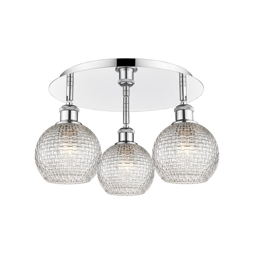 Innovations Athens 18in 3-Light Semi-Flush | Modern Polished Chrome and Clear Basket Weave Glass | Kitchen & Hallway | Model 516-3C-PC-G122C-6CL