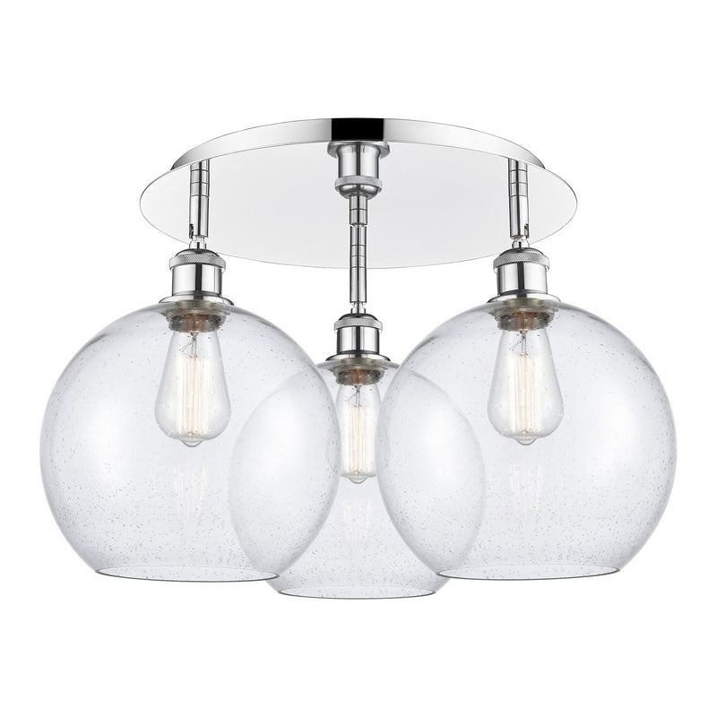 Innovations Athens 22in 3-Light Semi-Flush Mount | Industrial Polished Chrome and Seedy Glass | Damp-Rated Bathroom | Model 516-3C-PC-G124-10