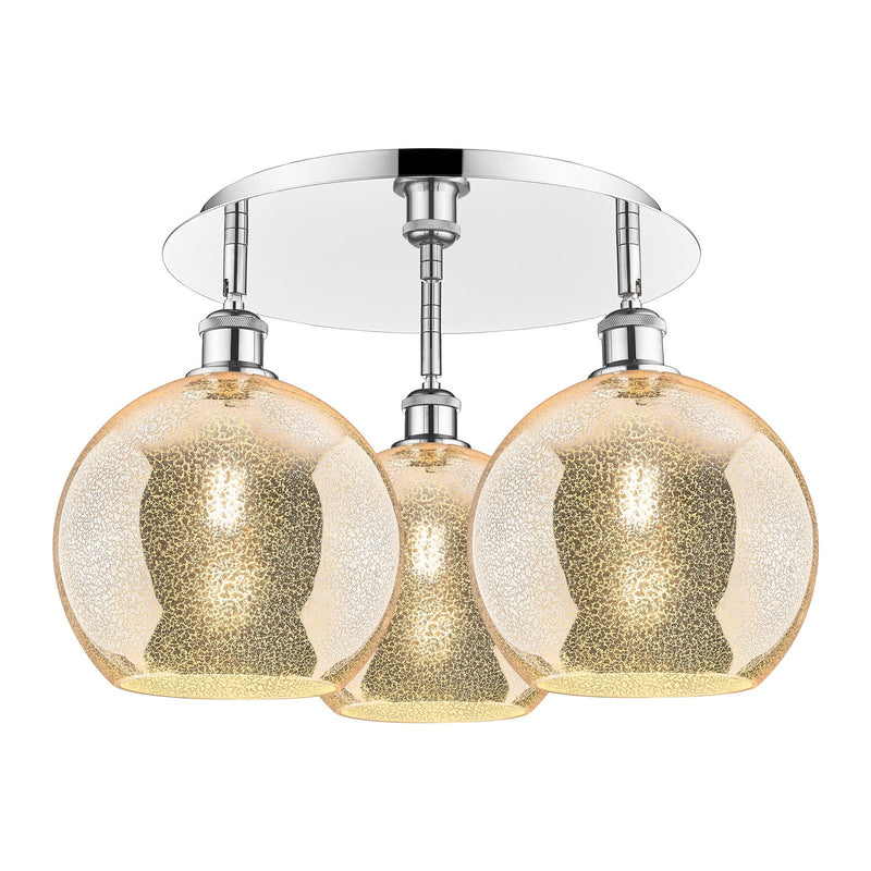 Innovations Athens 22in 3-Light Semi-Flush Mount | Industrial Polished Chrome and Mercury Glass | Damp-Rated Bathroom | Model 516-3C-PC-G128-10