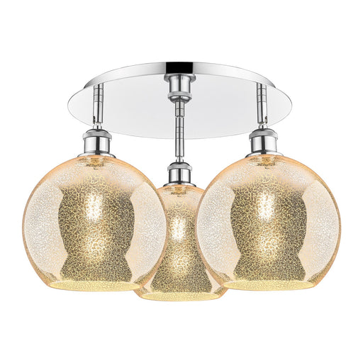 Innovations Athens 22in 3-Light Semi-Flush Mount | Industrial Polished Chrome and Mercury Glass | Damp-Rated Bathroom | Model 516-3C-PC-G128-10
