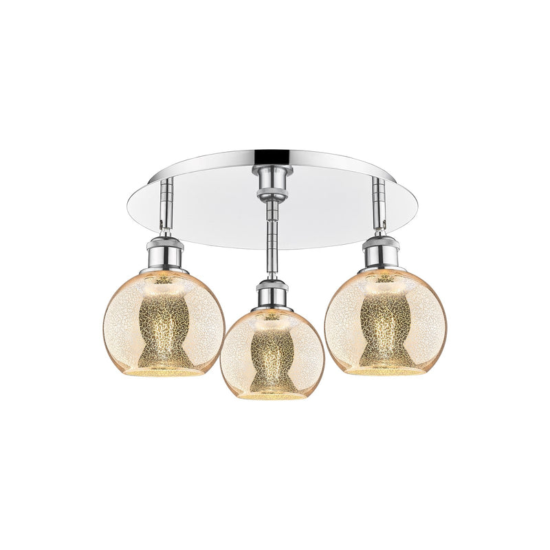 Innovations Athens 18in 3-Light Semi-Flush Mount | Industrial Polished Chrome and Mercury Glass | Damp-Rated Bathroom | Model 516-3C-PC-G128-6