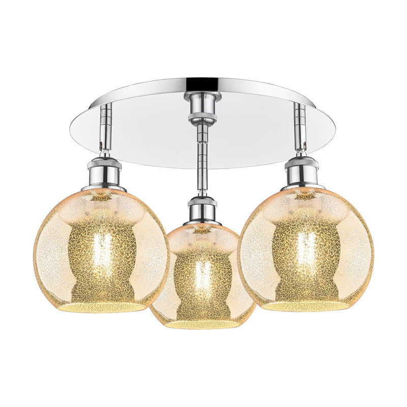 Innovations Athens 20in 3-Light Semi-Flush | Industrial Polished Chrome and Mercury Glass | Kitchen & Dining Room | Model 516-3C-PC-G128-8