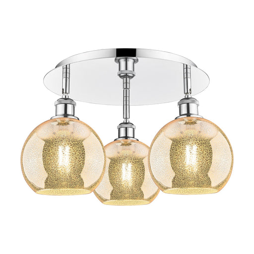 Innovations Athens 20in 3-Light Semi-Flush | Industrial Polished Chrome and Mercury Glass | Kitchen & Dining Room | Model 516-3C-PC-G128-8
