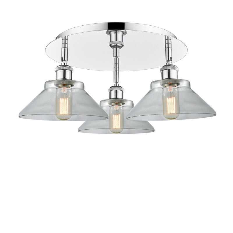 Innovations Orwell 20in 3-Light Semi-Flush | Industrial Polished Chrome and Clear Glass | Kitchen & Dining Room | Model 516-3C-PC-G132