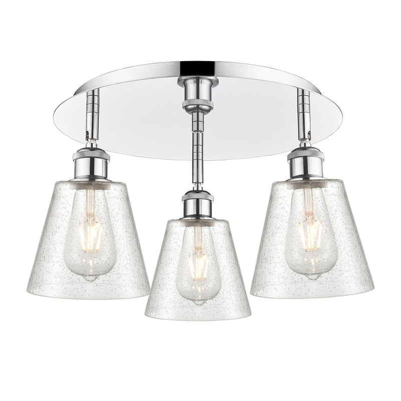 Innovations Caton 18in 3-Light Semi-Flush | Industrial Polished Chrome and Frosted Glass | Kitchen & Hallway | Model 516-3C-PC-G454