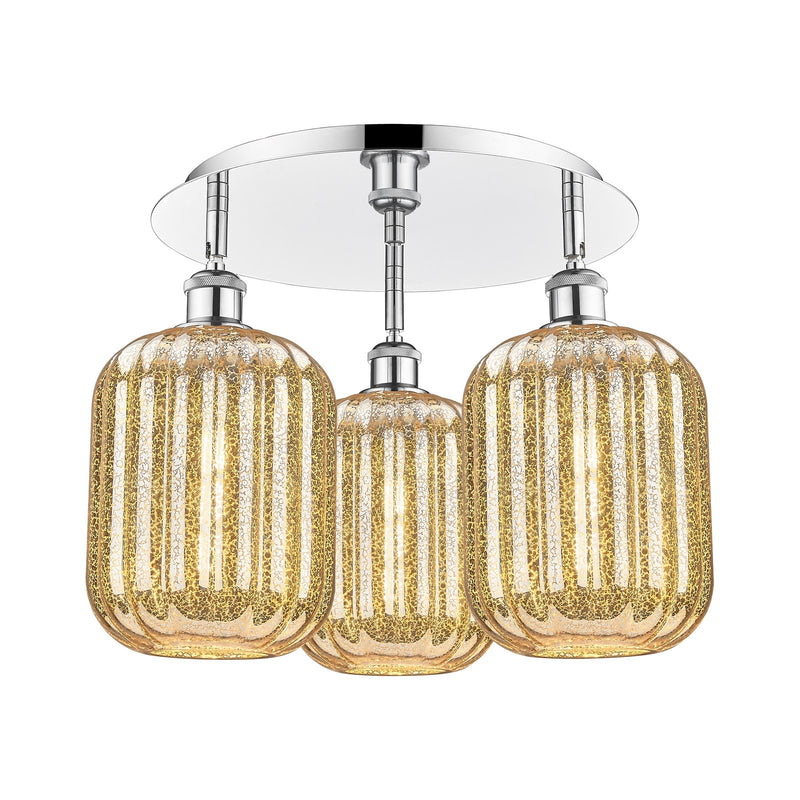 Innovations Preston Cylinder 18.5in 3-Light Semi-Flush | Industrial Polished Chrome and Mercury Glass | Kitchen & Hallway | Model 516-3C-PC-G460-7ME
