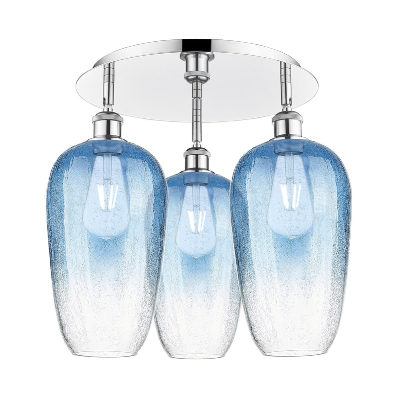 Innovations Brookhaven Flute 19in 3-Light Semi-Flush Mount | Industrial Polished Chrome and Sapphire Blue Glass | Kitchen | Model 516-3C-PC-G484-7SB