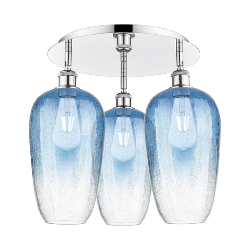 Innovations Brookhaven Flute 19in 3-Light Semi-Flush Mount | Industrial Polished Chrome and Sapphire Blue Glass | Kitchen | Model 516-3C-PC-G484-7SB
