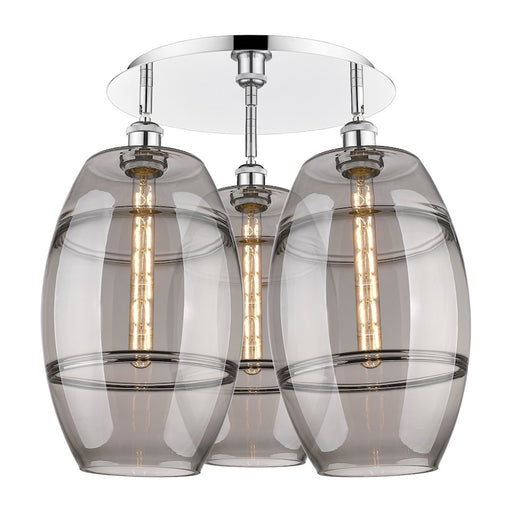 Innovations Vaz 22in 3-Light Flush Mount | Industrial Modern Polished Chrome and Light Smoke Glass | Bedroom & Hallway | Model 516-3C-PC-G557-10SM