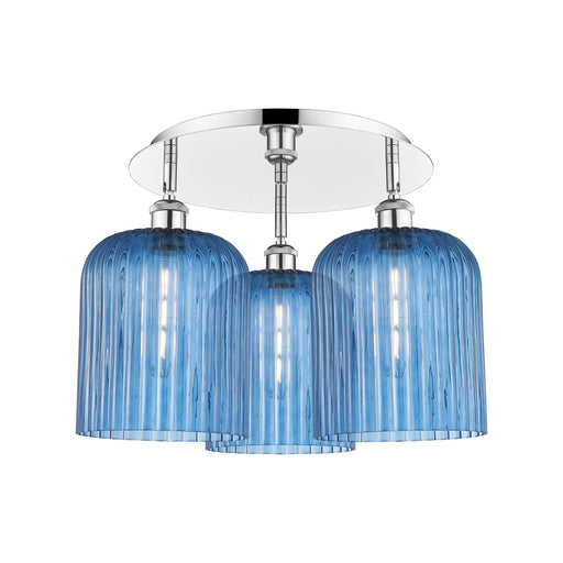 Innovations Bridal Veil 17in 3-Light Semi-Flush | Art Nouveau Polished Chrome and Princess Blue Glass | Bedroom & Entryway | Model 516-3C-PC-G559-8BL