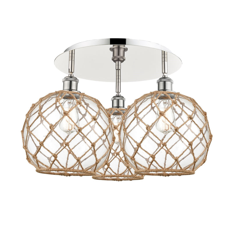 Innovations Farmhouse Rope 22in 3-Light Semi-Flush | Industrial Polished Nickel and Clear Glass | Kitchen & Dining Room | Model 516-3C-PN-G122-10RB