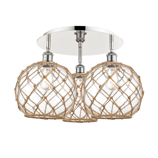 Innovations Farmhouse Rope 22in 3-Light Semi-Flush | Industrial Polished Nickel and Clear Glass | Kitchen & Dining Room | Model 516-3C-PN-G122-10RB