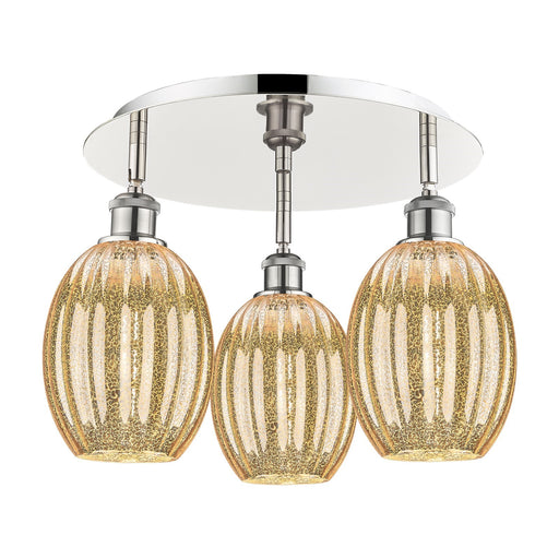 Innovations Preston Bulb 18in 3-Light Semi-Flush | Industrial Polished Nickel and Mercury Glass | Kitchen & Dining Room | Model 516-3C-PN-G459-6ME