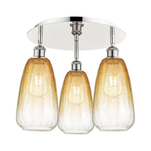 Innovations Brookhaven Almond 17.75in 3-Light Semi-Flush | Industrial Polished Nickel and Amber Glass | Kitchen & Dining | Model 516-3C-PN-G480-6AM