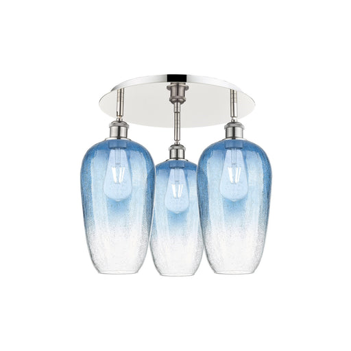 Innovations Brookhaven Flute 19in 3-Light Semi-Flush Mount | Industrial Polished Nickel and Sapphire Blue Glass | Kitchen | Model 516-3C-PN-G484-7SB