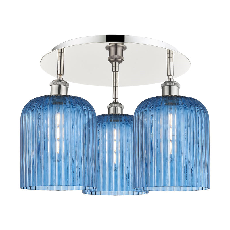 Innovations Bridal Veil 17in 3-Light Semi-Flush Mount | Art Nouveau Polished Nickel and Princess Blue Glass | Kitchen | Model 516-3C-PN-G559-8BL