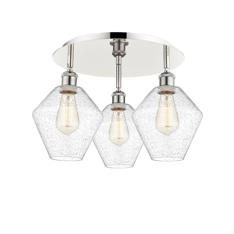 Innovations Lighting Cindyrella 20in 3-Light Flush Mount | Industrial Polished Nickel Steel and Seedy Glass | Bedroom & Hallway | Model 516-3C-PN-G654-8