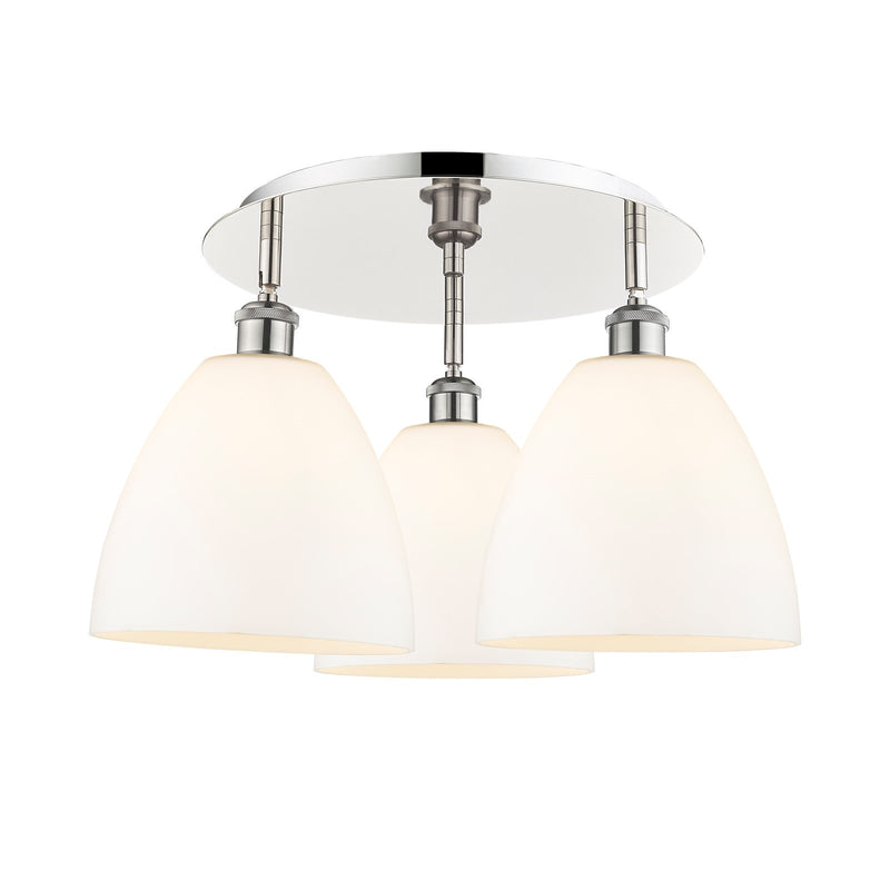 Innovations Bristol 21in 3-Light Semi-Flush | Industrial Polished Nickel and Matte White Glass | Kitchen & Dining Room | Model 516-3C-PN-GBD-91