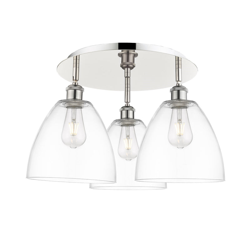 Innovations Bristol 21in 3-Light Semi-Flush | Industrial Polished Nickel and Clear Glass | Kitchen & Dining Room | Model 516-3C-PN-GBD-92