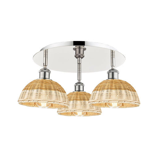 Innovations Bristol Natural II 19in 3-Light Semi-Flush | Polished Nickel and Natural Fiber Dome | Kitchen & Dining Room | Model 516-3C-PN-NBD2-75-NAT