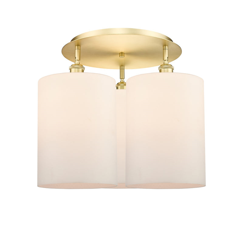 Innovations Cobbleskill 21in 3-Light Semi-Flush | Satin Gold and Matte White Glass Drum | Kitchen & Dining Room | Model 516-3C-SG-G111-L