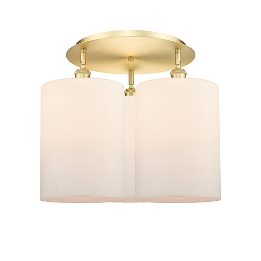 Innovations Cobbleskill 21in 3-Light Semi-Flush | Satin Gold and Matte White Glass Drum | Kitchen & Dining Room | Model 516-3C-SG-G111-L
