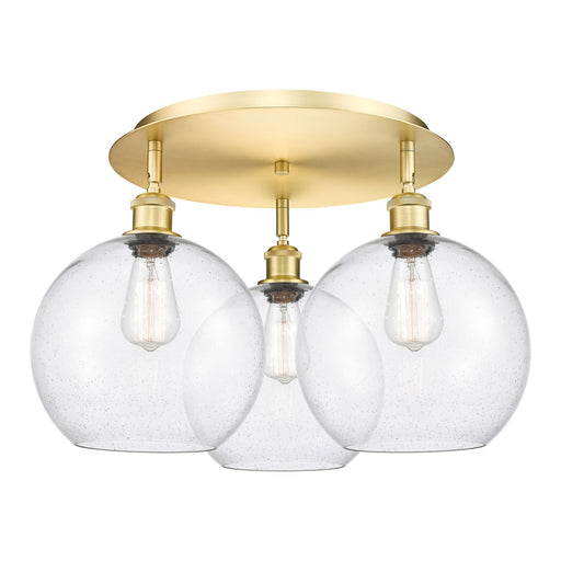 Innovations Athens 22in 3-Light Semi-Flush | Industrial Satin Gold and Seedy Glass | Kitchen & Hallway | Model 516-3C-SG-G124-10