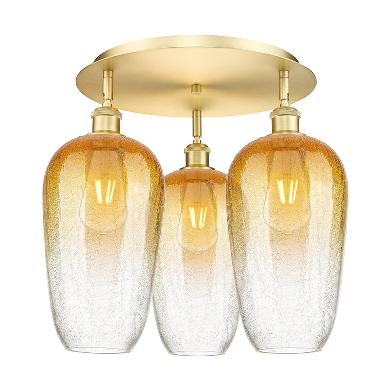 Innovations Brookhaven Flute 18in 3-Light Semi-Flush | Industrial Satin Gold and Amber Glass | Kitchen & Dining Room | Model 516-3C-SG-G484-7AM