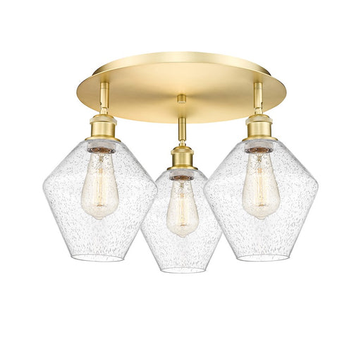 Innovations Lighting Cindyrella 20in 3-Light Flush Mount | Industrial Satin Gold Steel and Seedy Glass | Bedroom & Hallway | Model 516-3C-SG-G654-8