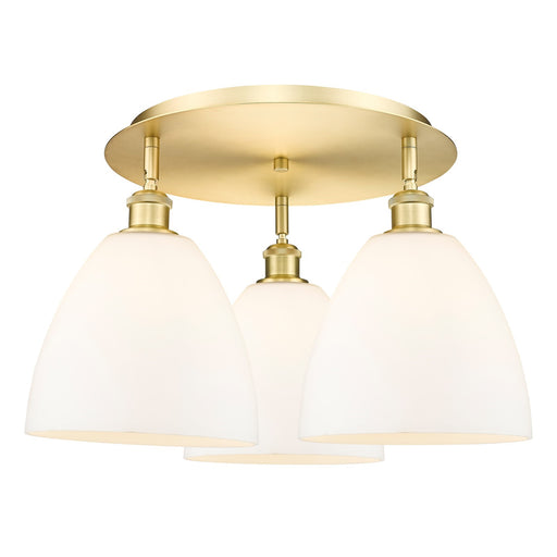Innovations Bristol 21in 3-Light Semi-Flush | Industrial Satin Gold and Matte White Glass | Kitchen & Dining Room | Model 516-3C-SG-GBD-91