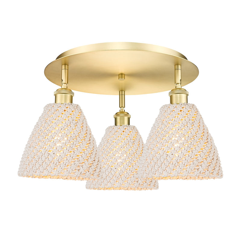 Innovations Bristol Natural 19in 3-Light Semi-Flush | Farmhouse Satin Gold and Natural Fiber | Kitchen & Dining Room | Model 516-3C-SG-NBD-75-NAT