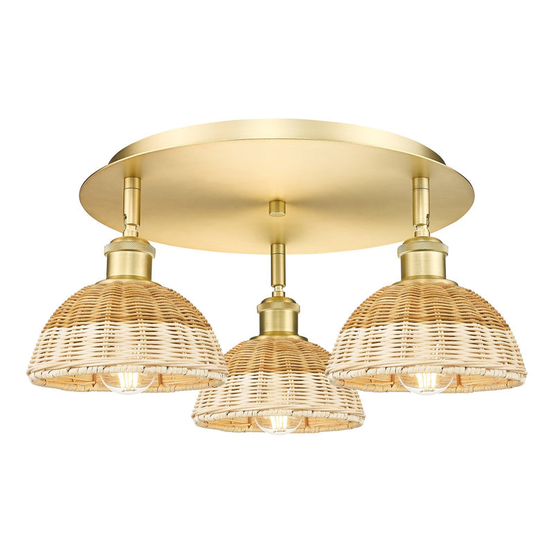 Innovations Bristol Natural II 19in 3-Light Semi-Flush | Industrial Satin Gold and Natural Fiber | Kitchen & Dining | Model 516-3C-SG-NBD2-75-NAT