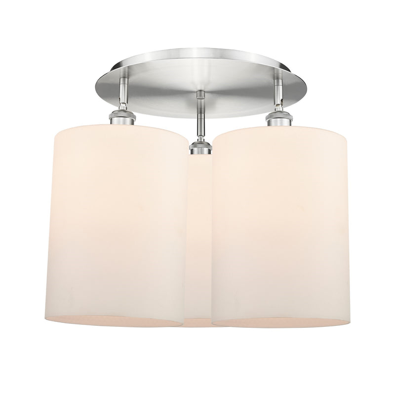 Innovations Cobbleskill 21in 3-Light Semi-Flush | Industrial Satin Nickel and Matte White Glass | Kitchen & Dining Room | Model 516-3C-SN-G111-L