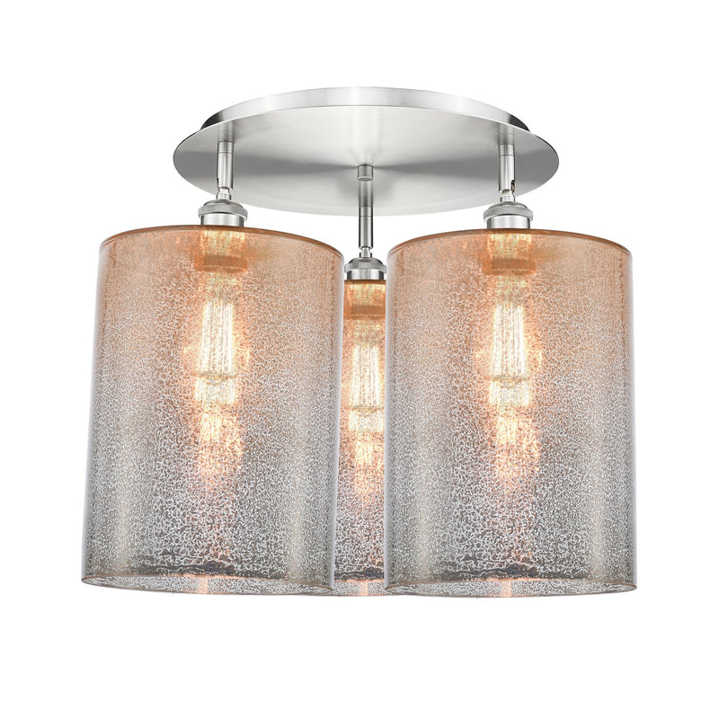 Innovations Cobbleskill 21in 3-Light Semi-Flush | Industrial Satin Nickel and Mercury Glass | Kitchen & Hallway | Model 516-3C-SN-G116-L
