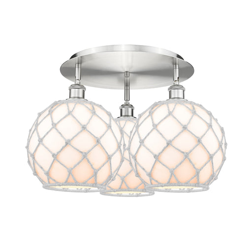 Innovations Farmhouse Rope 22in 3-Light Semi-Flush | Industrial Satin Nickel and White Glass Rope | Kitchen & Dining | Model 516-3C-SN-G121-10RW