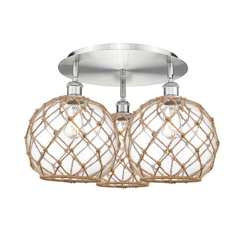 Innovations Farmhouse Rope 22in 3-Light Semi-Flush | Industrial Satin Nickel and Clear Glass | Kitchen & Dining | Model 516-3C-SN-G122-10RB