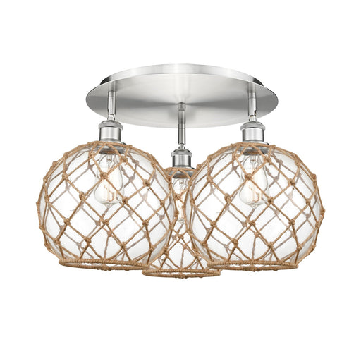 Innovations Farmhouse Rope 22in 3-Light Semi-Flush | Industrial Satin Nickel and Clear Glass | Kitchen & Dining | Model 516-3C-SN-G122-10RB