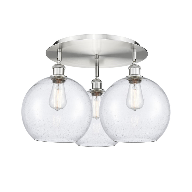 Innovations Athens 22in 3-Light Semi-Flush | Industrial Satin Nickel and Seedy Glass | Kitchen & Hallway | Model 516-3C-SN-G124-10
