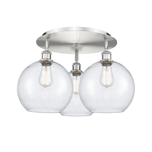 Innovations Athens 22in 3-Light Semi-Flush | Industrial Satin Nickel and Seedy Glass | Kitchen & Hallway | Model 516-3C-SN-G124-10
