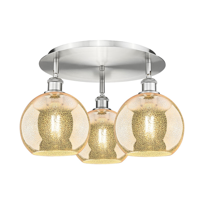Innovations Athens 20in 3-Light Semi-Flush | Industrial Satin Nickel and Mercury Glass | Kitchen & Dining Room | Model 516-3C-SN-G128-8