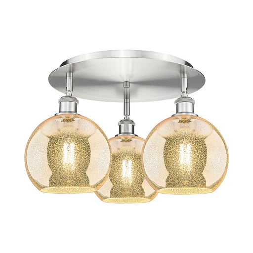 Innovations Athens 20in 3-Light Semi-Flush | Industrial Satin Nickel and Mercury Glass | Kitchen & Dining Room | Model 516-3C-SN-G128-8