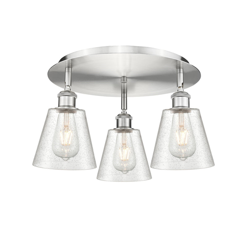 Innovations Caton 18in 3-Light Semi-Flush | Industrial Satin Nickel and Frosted Glass | Kitchen & Dining Room | Model 516-3C-SN-G454