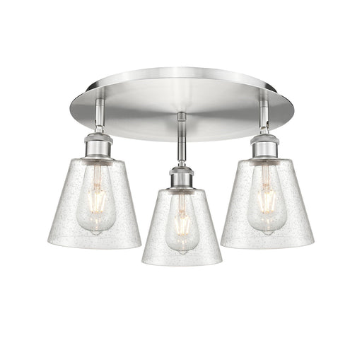 Innovations Caton 18in 3-Light Semi-Flush | Industrial Satin Nickel and Frosted Glass | Kitchen & Dining Room | Model 516-3C-SN-G454