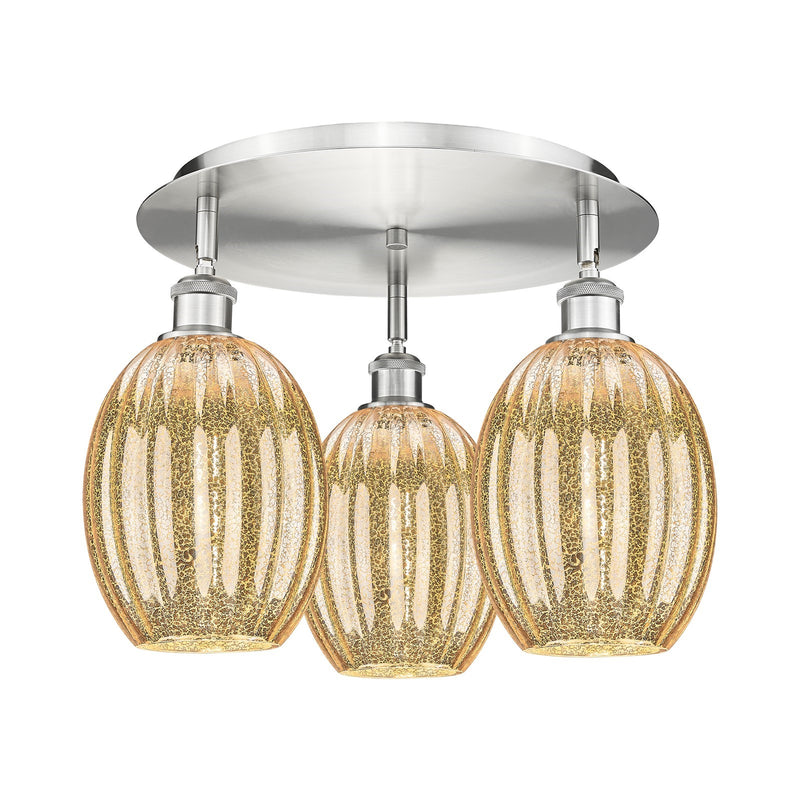Innovations Preston Bulb 18in 3-Light Semi-Flush | Industrial Satin Nickel and Mercury Glass | Kitchen & Dining Room | Model 516-3C-SN-G459-6ME