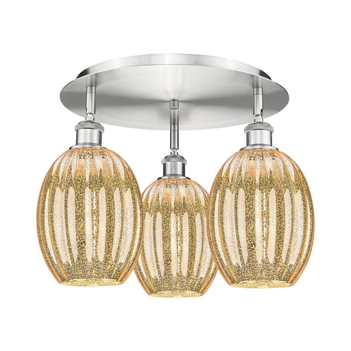 Innovations Preston Bulb 18in 3-Light Semi-Flush | Industrial Satin Nickel and Mercury Glass | Kitchen & Dining Room | Model 516-3C-SN-G459-6ME